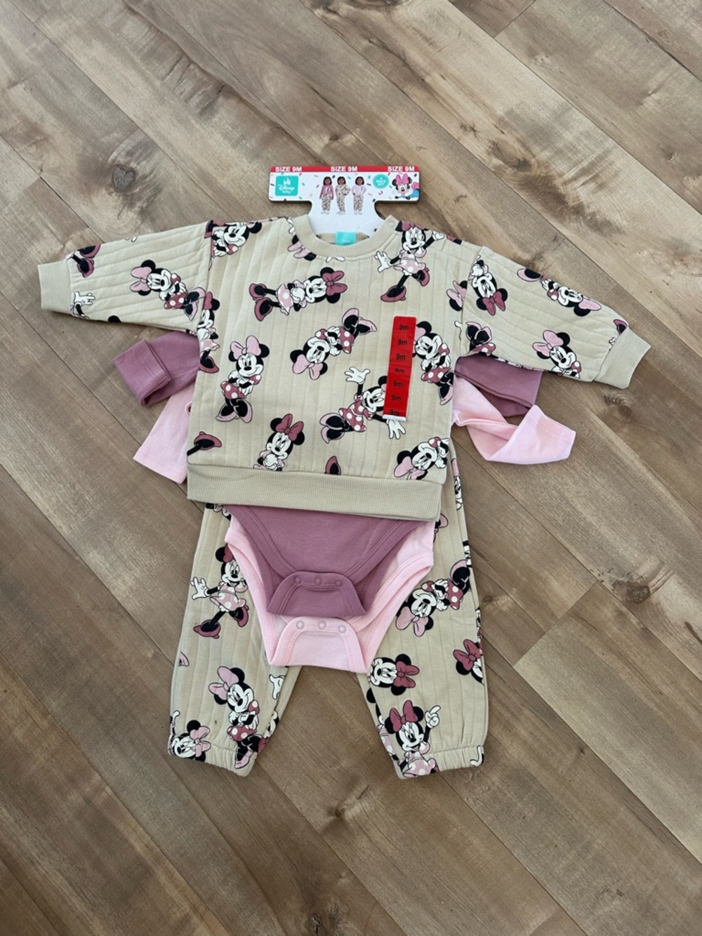 Minnie Mouse Beige & Pink Baby 4 Piece Set